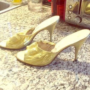 1970s gold comfy mules